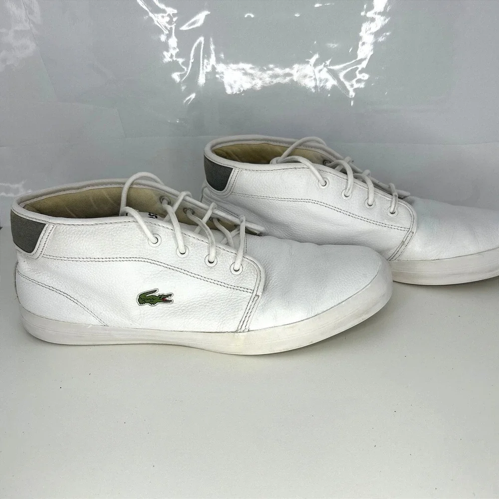 Lacoste Quiet Luxury Ampthill Chunky Mid Top Sneakers Size 10.5 White Leather